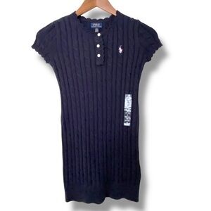 Ralph Lauren Polo Girls Cable Knit Sweater Dress Navy Medium 8-10 NWT Scallops